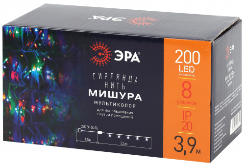 Гирлянда светодиодная ЭРА ENIN-WM Мишура 3.9 м белый провод мультиколор 220V (24/576) (Б0047972) фото 9