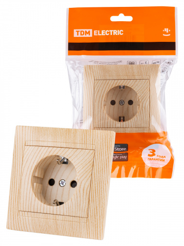 Розетка 2П+З 16А 250В с защ. шт. сосна , с/у, "Лама" (10/120) TDM (SQ1815-0311) Розетка 2П+З 16А 250В с защ. шт. сосна , с/у, "Лама" (10/120) TDM (SQ1815-0311)