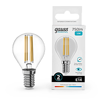 Лампа светодиодная Gauss Filament Elementary Шар 12W 750lm 4100К Е14 1/10/100 (52122)