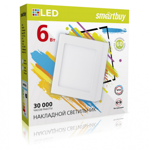 Светильник светодиодный SMARTBUY накладной Square SDL -6w/6500K/IP20 (SBL-SqSDL-6-65K)