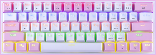 Клавиатура проводная механическая игровая REDRAGON Fizz Радужн,61 клав,тих,бело-розовая (1/10) (70672)