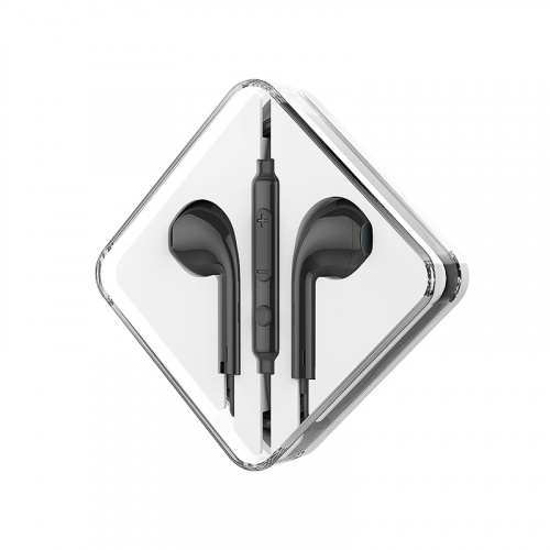 Наушники внутриканальные HOCO M55 Memory sound, микрофон, кнопка ответа, регулятор громкости, кабель 1.2м, цвет: чёрный (1/31/310) (6957531099949)