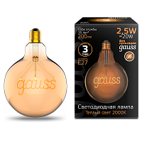 Лампа светодиодная GAUSS Filament G125 2,5W 200lm 2000К Е27 golden GAUSS 1/20 (175802003)