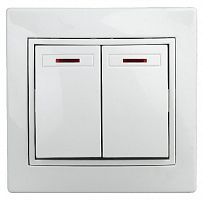 Выключатель INTRO двойной с подсветкой 10А-250В, СУ, б.л., Plano, белый (10/200/2400) 1Э-105-01 (Б0038826)
