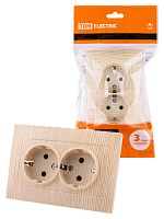 Розетка двойная 2П+З 16А 250В с защ. шт. сосна , с/у, "Лама" (6/72) TDM (SQ1815-0313)