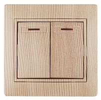 Выключатель INTRO 2 клавиши с подсветкой, 10АХ-250В, скрытой установки, Plano, сосна (1/10/200/2000) (Б0030049)