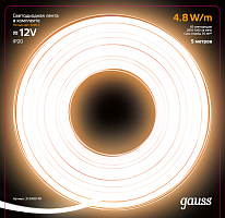 Комплект светодиодной ленты GAUSS 2835/60-SMD 4,8W 12V DC теплый белый IP20 (блистер 5м) 1/50 (312400148)