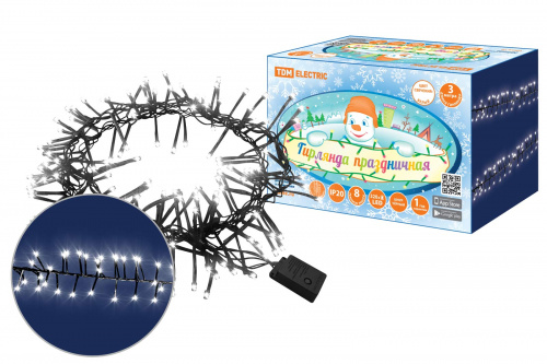 Гирлянда TDM светодиодная "Мишура" 3 м, 320LED, белый, 8 режимов, 250 В, IP20,  (1/1/36) (SQ0361-0091)