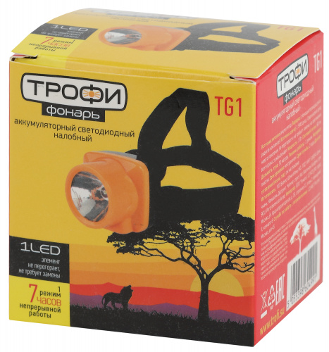 Фонарь ТРОФИ TG1 налобный аккумуляторный яркий 4V0.5Ah 1xLED ЗУ 220V (1/150) (Б0053033) фото 5