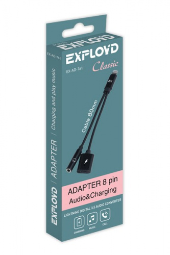 Переходник/Exployd/8 pin/Jack 3,5mm - 8 pin/черный/Classic/EX-AD-761