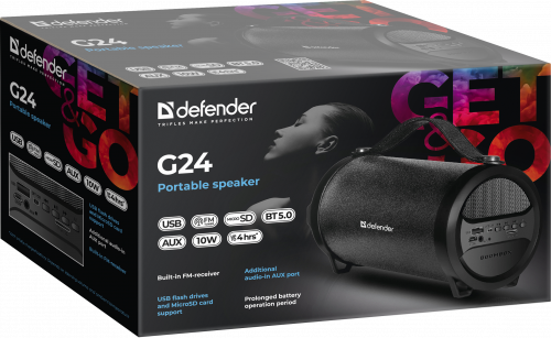 Колонка портативная DEFENDER G24 10Вт, BT/FM/TF/USB/AUX/1500мАч (1/8) (65124) фото 5