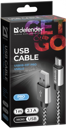 Кабель DEFENDER USB08-03T PRO USB2.0, белый, AM-MicroBM, 1m, 2.1A (1/100) (87803) фото 7 Кабель DEFENDER USB08-03T PRO USB2.0, белый, AM-MicroBM, 1m, 2.1A (1/100) (87803) фото 7