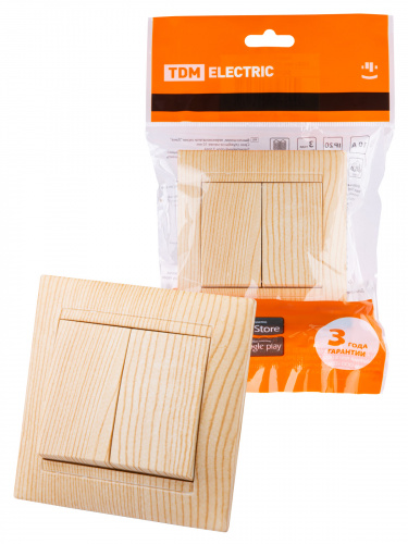 Выключатель 2-х кл. 10А сосна , с/у, "Лама" (10/120) TDM (SQ1815-0302) Выключатель 2-х кл. 10А сосна , с/у, "Лама" (10/120) TDM (SQ1815-0302)