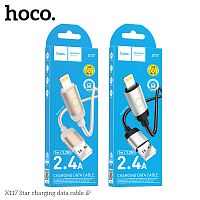 Кабель USB - 8 pin HOCO X117, 1.0м, круглый, ткань, 2.4А, цвет: черный (1/31/310) (6942007652544)