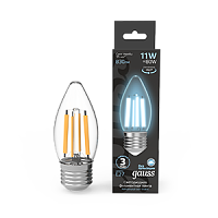 Лампа светодиодная GAUSS Filament Свеча 11W 830lm 4100К Е27 1/10/50 (103802211)