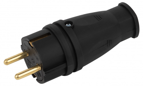 Вилка ЭРА VX10-B-IP44 каучуковая c заземлением 16А IP44 прямая черная (1/100)