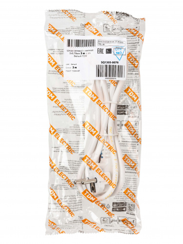Шнур сетевой с вилкой ПВС 3x0,75мм2 3м с/з белый TDM (1/25) (SQ1305-0076) фото 2 Шнур сетевой с вилкой ПВС 3x0,75мм2 3м с/з белый TDM (1/25) (SQ1305-0076) фото 2