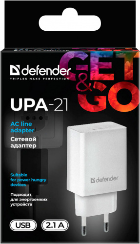 Блок питания сетевой 1 USB DEFENDER UPA-21, 5V/2.1А, белый (1/50) (83571) фото 9