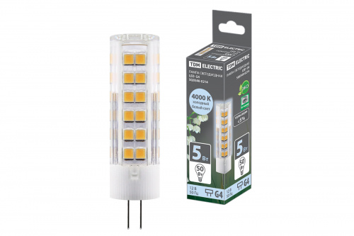 Лампа светодиодная TDM G4-5 Вт-AC/DC 12 В-4000 К, SMD, 16x57 мм (1/20/500) (SQ0340-0214)