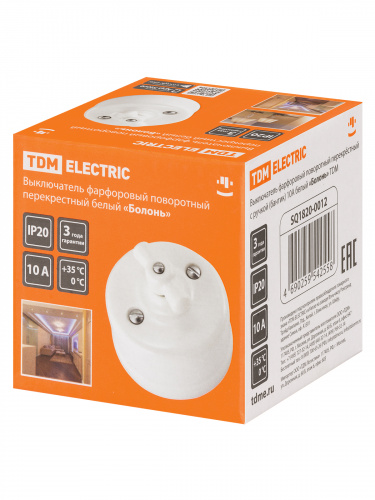 Выключатель фарфоровый поворотный перекрёстный с ручкой (бантик) 10А белый «Болонь» TDM (1/72) (SQ1820-0012) фото 2 Выключатель фарфоровый поворотный перекрёстный с ручкой (бантик) 10А белый «Болонь» TDM (1/72) (SQ1820-0012) фото 2