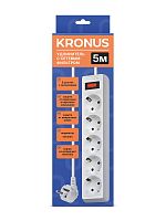 Сетевой фильтр KRONUS 5 розеток, ПВС 3*1,0 мм2, мощность 2200 Вт, ток 10А, 5 м, белый (NF-5-5-w) (1/35) (KRS-07-0005)