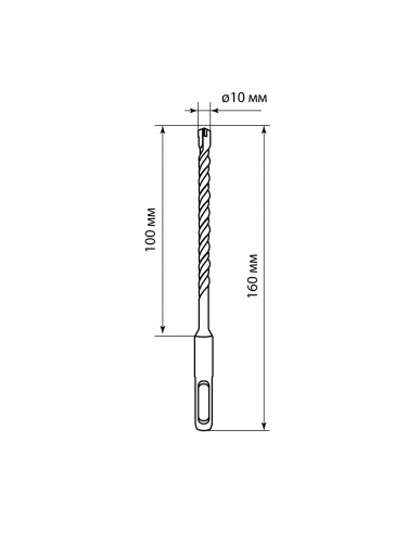 Бур по бетону, 10×160×100 мм, SDS-Plus, 4 резца, пластиковый держатель, 1 шт, "Рубин" TDM (1/200) (SQ1094-0207) фото 2