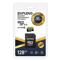 Карта памяти MicroSD  128GB  Exployd Class 10 Premium UHS-I U3 (95 Mb/s) + SD адаптер (EX128GCSDXC10UHS-1-ElU3)