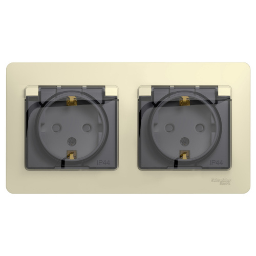 Розетка 2-м С/У GLOSSA 16А IP44 с заземл. защ. шторки в сборе беж. Systeme Electric GSL000247 (1/9/54)