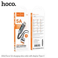 Кабель USB - Type-C HOCO X112 Favor, 1м, нейлон, дисплей, 5.0A, цвет: чёрный (1/31/310) (6942007645560)