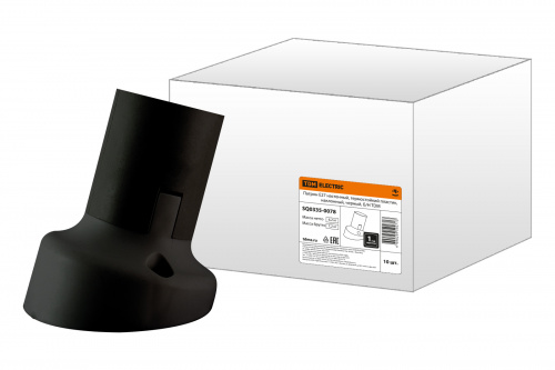 Патрон TDM Е27 настенный, термостойкий пластик, наклонный, черный, Б/Н (10/10/200) (SQ0335-0078)