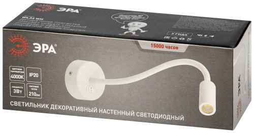 Светильник светодиодный ЭРА настенный декоративный WL 33 WH 3Вт IP20 белый (1/25) (Б0056392) фото 7 Светильник светодиодный ЭРА настенный декоративный WL 33 WH 3Вт IP20 белый (1/25) (Б0056392) фото 7