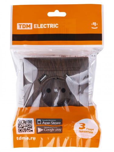 Розетка 2П+З 16А 250В + 2 USB порта 2,1А 5В венге с/у, "Лама" (1/96) TDM (SQ1815-0442) фото 2 Розетка 2П+З 16А 250В + 2 USB порта 2,1А 5В венге с/у, "Лама" (1/96) TDM (SQ1815-0442) фото 2