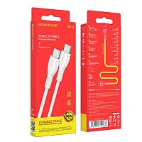 Кабель Type-C - Type-C Borofone BX51 Triumph, 1.0м, круглый, 3,0А, пластик, PD60W, цвет: белый (1/360) (6931474751676)