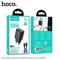 Блок питания сетевой 1 Type-C HOCO N62 Gentle, 3.0A, PD30Вт, кабель Type-C - 8 pin, цвет: чёрный (1/12/120) (6942007644310)