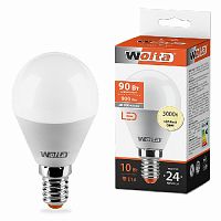 Лампа светодиодная WOLTA Шар G45 10Вт 3000К 900лм Е14 1/50 (25Y45GL10E14)