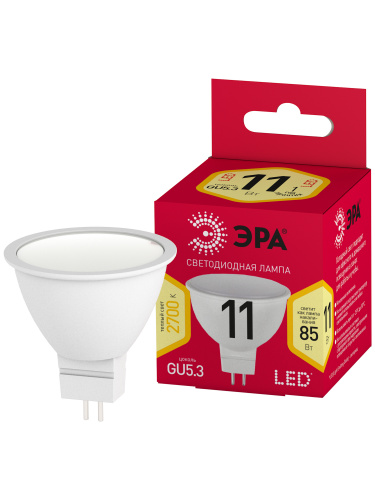 Лампа светодиодная ЭРА RED LINE LED MR16-11W-827-GU5.3 R GU5.3 11 Вт софит теплый белый свет (1/100) (Б0056064)