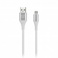 Кабель Smartbuy MicroUSB  в рез.оплет. Gear, 1м. мет.након., <2А, бел.(1/50) (iK-12ERGbox white)