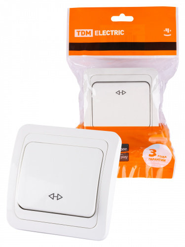 Выключатель перекрестный 1-кл. 10А белый "Валдай" (10/100) TDM (SQ1804-0041) Выключатель перекрестный 1-кл. 10А белый "Валдай" (10/100) TDM (SQ1804-0041)