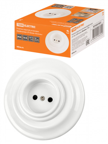 Розетка скрытой установки фарфоровая 2П 10А 250В белая «Болонь» TDM (1/36) (SQ1820-0021) Розетка скрытой установки фарфоровая 2П 10А 250В белая «Болонь» TDM (1/36) (SQ1820-0021)