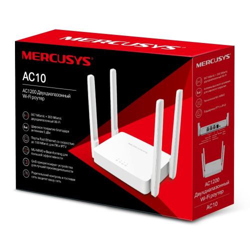 Роутер MERCUSYS AC10 AC1200 10/100BASE-TX белый (1/20) фото 2