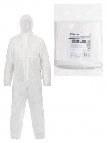 Комбинезон защитный одноразовый "Каспер Р40", на молнии, 40 г/м2, белый, разм. 56-58/182-188, TDM (1/40) (SQ1016-0324)