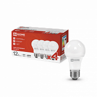 Лампа светодиодная IN HOME A60-VC 4PACK 12Вт 230В Е27 4000К 1140Лм (4шт./упак) (1/25) (4690612047669)