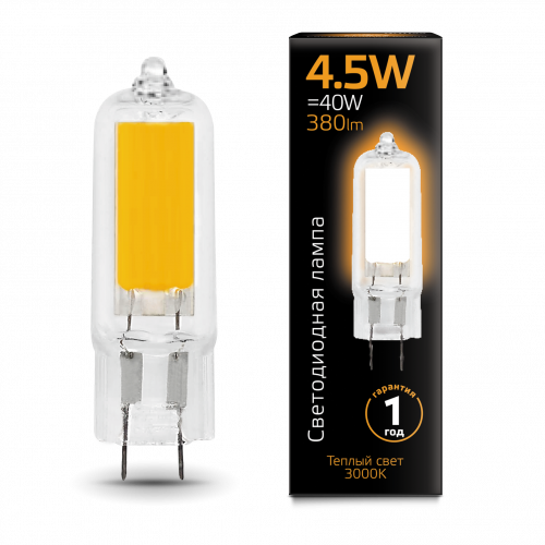 Лампа светодиодная GAUSS G4 AC220-240V 4.5W 380lm 3000K стекло 1/10/200 (107807104) Лампа светодиодная GAUSS G4 AC220-240V 4.5W 380lm 3000K стекло 1/10/200 (107807104)