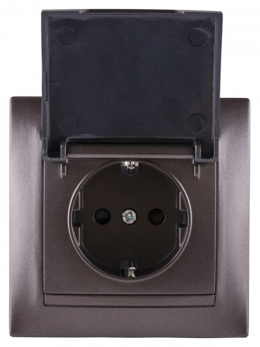 Розетка 2П+З 16А 250В IP44 с защ. шт. с крышкой шоколад , с/у, "Лама" (10/120) TDM (SQ1815-0514) фото 4 Розетка 2П+З 16А 250В IP44 с защ. шт. с крышкой шоколад , с/у, "Лама" (10/120) TDM (SQ1815-0514) фото 4