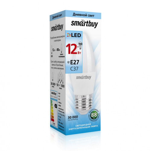 Лампа светодиодная SMARTBUY C37 12Вт 220V 4000K E27 (нейтральный свет) (10/100) (SBL-C37-12-40K-E27)