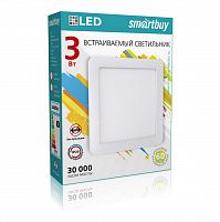 Светильник светодиодный SMARTBUY встраиваемый DL Square-3w/6500K/IP20 (SBL-DLSq-3-65K), квадратный (холодный свет) (1/100)