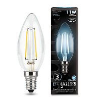 Лампа светодиодная GAUSS Filament Свеча 11W 830lm 4100К Е14 1/10/50 (103801211)