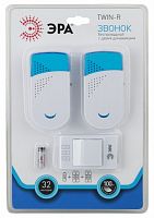 Звонок дверной ЭРА TWIN-R беспроводной два динамика белый с голубым 32 мелодии (1//60) (Б0019878)