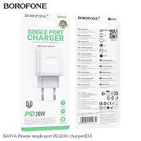 Блок питания сетевой 1 Type-C Borofone BA99A Breeze, пластик, 3.0A, PD20Вт, цвет: белый (1/75/300) (6941991121357)