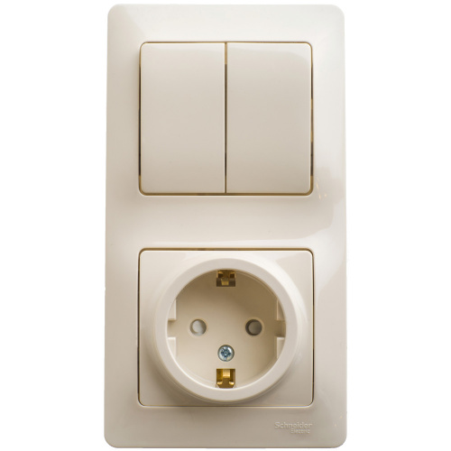 Блок комбинированный GLOSSA розетка защ. шторки с заземл.+выкл. 2-кл. беж. Systeme Electric GSL000274 (1/9/54)